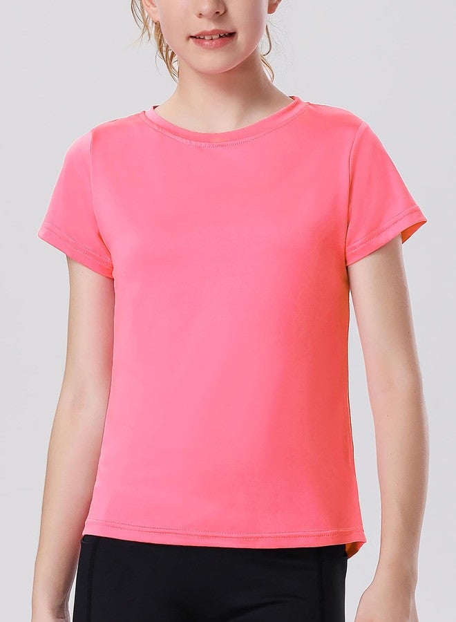 EXARUS 4 Pack Girls Athletic Shirts Quick Dry Short Sleeve Tshirts Crewneck Tee Workout Activewear Tops for Kids 8-16Y Set 7 12Y - Image 2